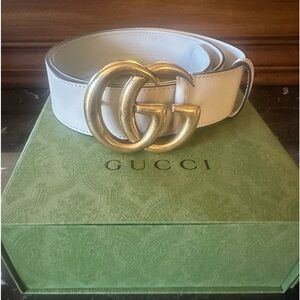 White Gucci GG Marmont Wide Belt, size 90.